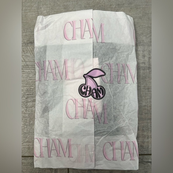 NWT CHAM Long Black Dress Fitted Long Sleeve High Slit $279 Medium/Large - Picture 3 of 7